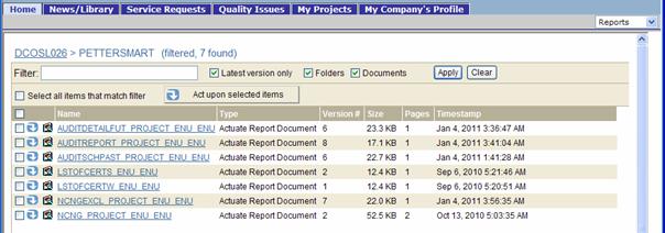 My Reports – the archive of previously generated reports